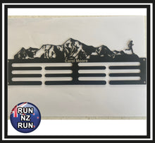 Load image into Gallery viewer, Personalised Metal Medal Hanger - Women Running in Mountains
